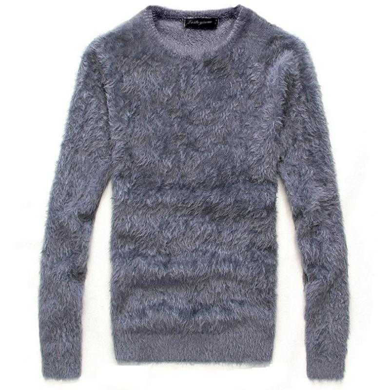 Sweater men's autumn and winter thick mohair long-sleeved O-neck knit pullover / fashion hot slim Slim thick warm sweater male Y0907