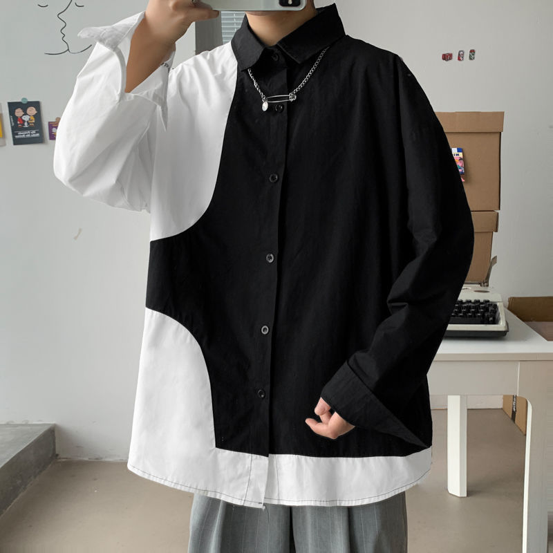 Men's Long Sleeve Color Stitching Hawaiian Shirt Camisa Masculina French Cuff Mens Cotton Clothes Fashion Shirts M-5XL 210410