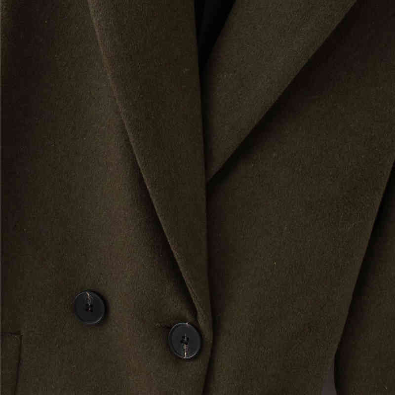 Evfer Women Casual Double Breasted Winter Thick Woolen Long Coats Office Lady Fashion Sleeve Solid Straight Outwear Chic 210421