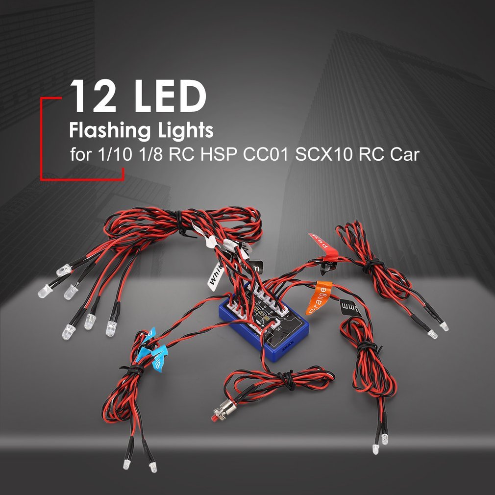 12 Ultra Led Blinker Hero Light Strobe lamps Kit System For 1/10 1/8 Rc Drift Hsp Tamiya CC01 4WD Axial SCX10 Rc Car Truck