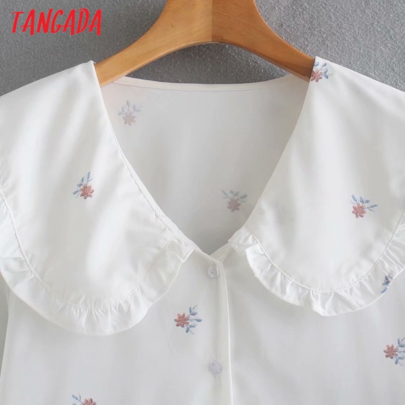 Women Retro Flowers Print Oversize Collar Long Sleeve Chic Female White Blouse Shirt Tops XN291 210416