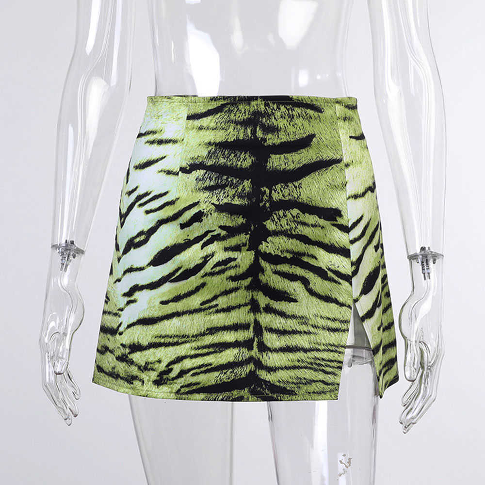 Jocoo Jolee women summer Europe and the United States tiger pattern split sexy y2k street trend shows thin hip skirt 210619wtt