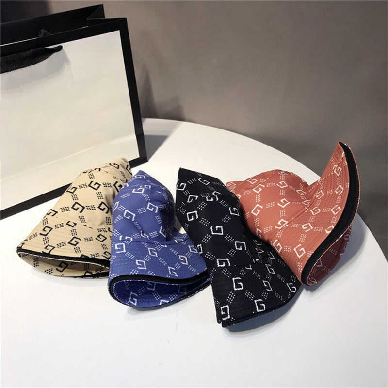 New Brand Japanese Double-sided Letters Bucket Cap Four Seasons Graffiti Woman Men Hats Fisherman Cotton Bob Beach Sun Hat Q0805
