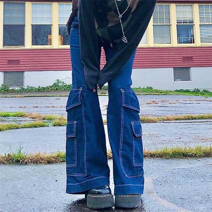 Skater Style Indie Boyfriend Baggy Pants Y2k Streetwear Teen Fashion 90s Jeans Pockets Wide Legs High Waist Trousers 211129