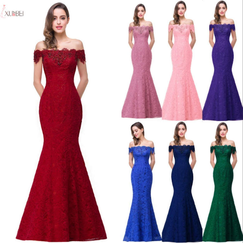 Limited-time preferential Burgundy Lace Mermaid Long Bridesmaid Dresses Off The Shoulder Beading Wedding Party Gown CPS199