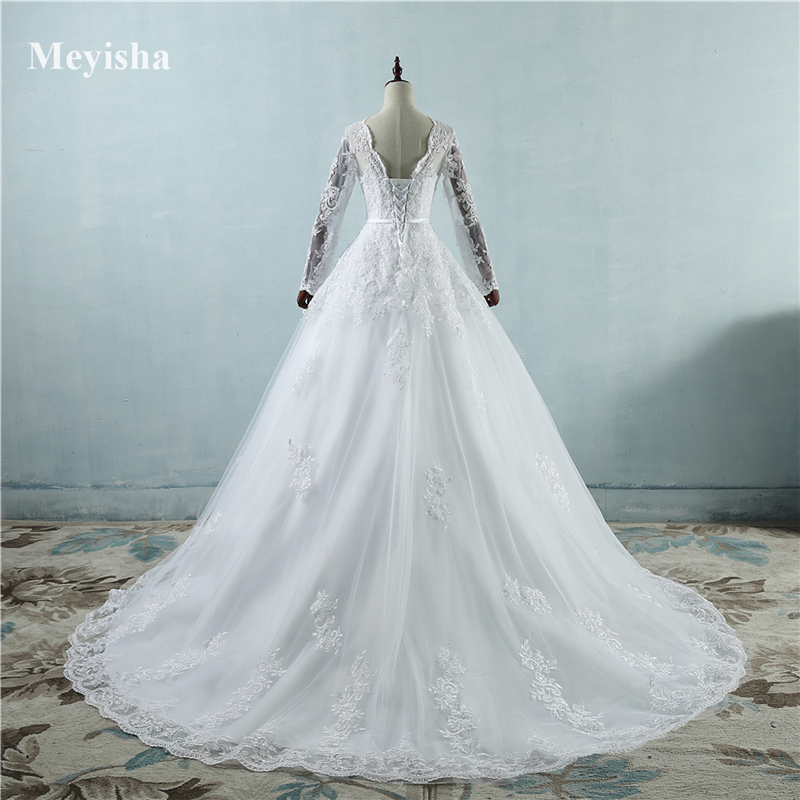 ZJ9065 2021 White Ivory Ball Gown Wedding Dresses Big Good Quality Appliqued Lace Tulle Girl Princess Size 2-26W