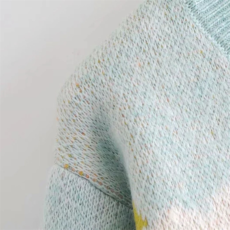 Women Fashion Sweet Candy Colors Cute Pattern Sweater Female Round Neck Long Sleeve Pullover Chic Top 210520
