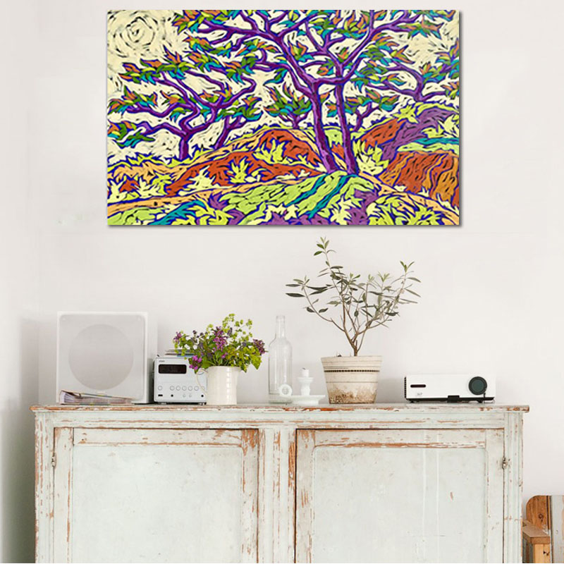 Modern Abstract Landscape Painting Printed On Canvas Purple Trunk Wall Art Print Poster For Living Room Drop Shipping No Frame