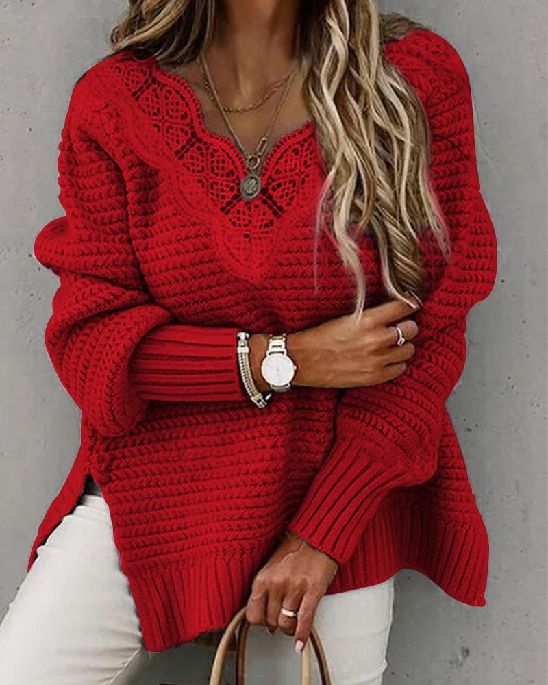 Women's Sweaters Lace Split Hem Long Sleeve Sweater Pullovers Knitted Autumn Women Casual Top 2021, White;black
Women's Sweaters Lace Split Hem Long Sleeve Sweater Pullovers Knitted Autumn Women Casual Top 2021, White;black