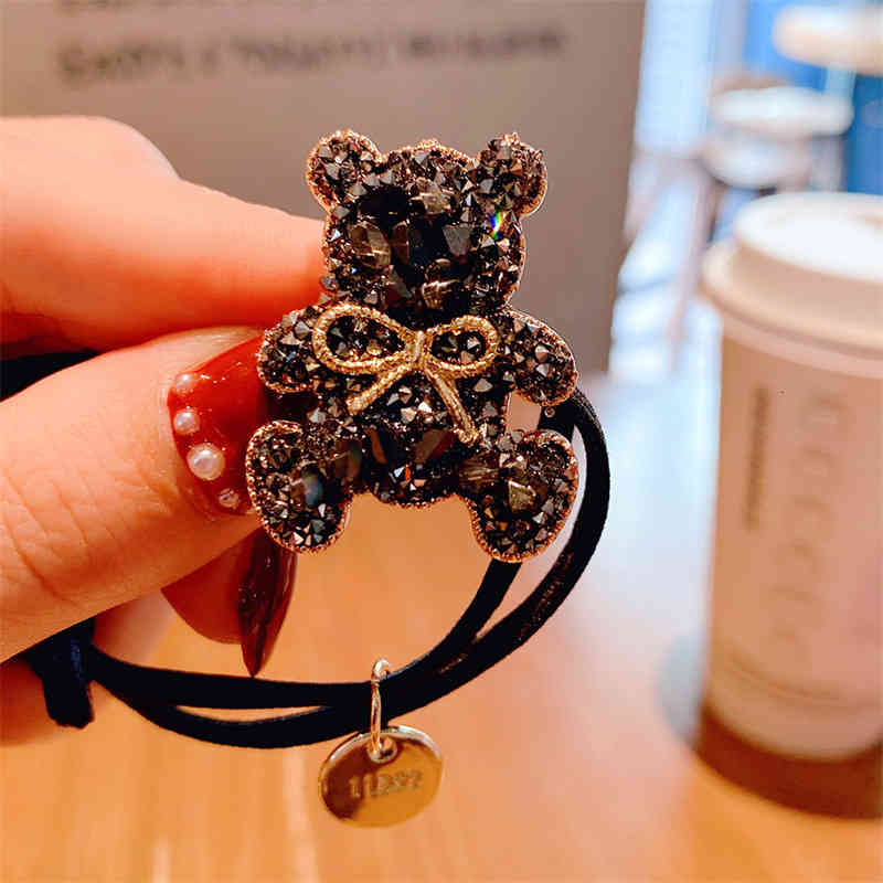 Hair Jewelry Accessories Net Red Heavy Industry Rhinestone Bear Rope Japan and South Korea High Elastic Binding Rubber Band Girls' Head