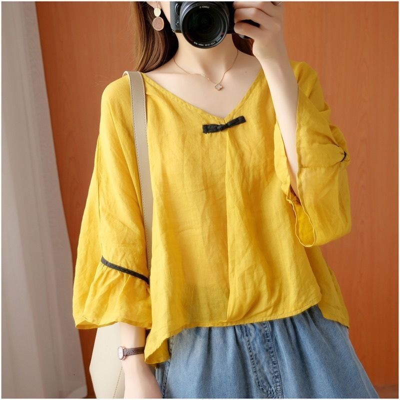 Women's T-Shirt Summer Arts Style Women Half Sleeve Loose T-shirt Button V-neck Cotton Linen Casual Tee Shirt Femme Tops Big Size, Yellow
Women's T-Shirt Summer Arts Style Women Half Sleeve Loose T-shirt Button V-neck Cotton Linen Casual Tee Shirt Femme Tops Big Size, Yellow