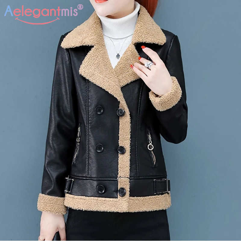 Aelegantmis Winter Add Wool Thicken Warm Pu Leather Jacket For Women Short Faux Jackets Coats Lamb Collar Outerwear 210607, Blue
Aelegantmis Winter Add Wool Thicken Warm Pu Leather Jacket For Women Short Faux Jackets Coats Lamb Collar Outerwear 210607, Blue