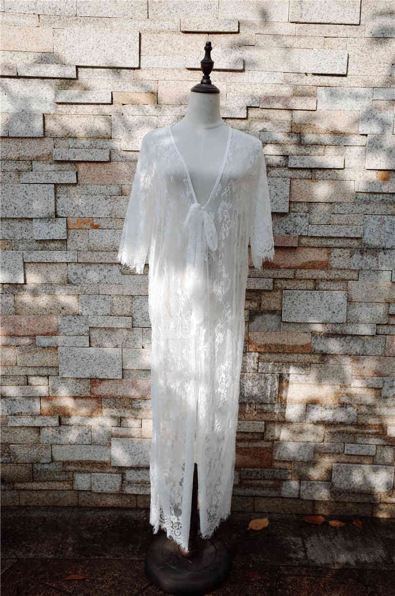 Tunics for beach Long Lace Beach Dress Women Swim Cover up Plus size Saida de Praia Robe Plage Kaftan #Q623 210420