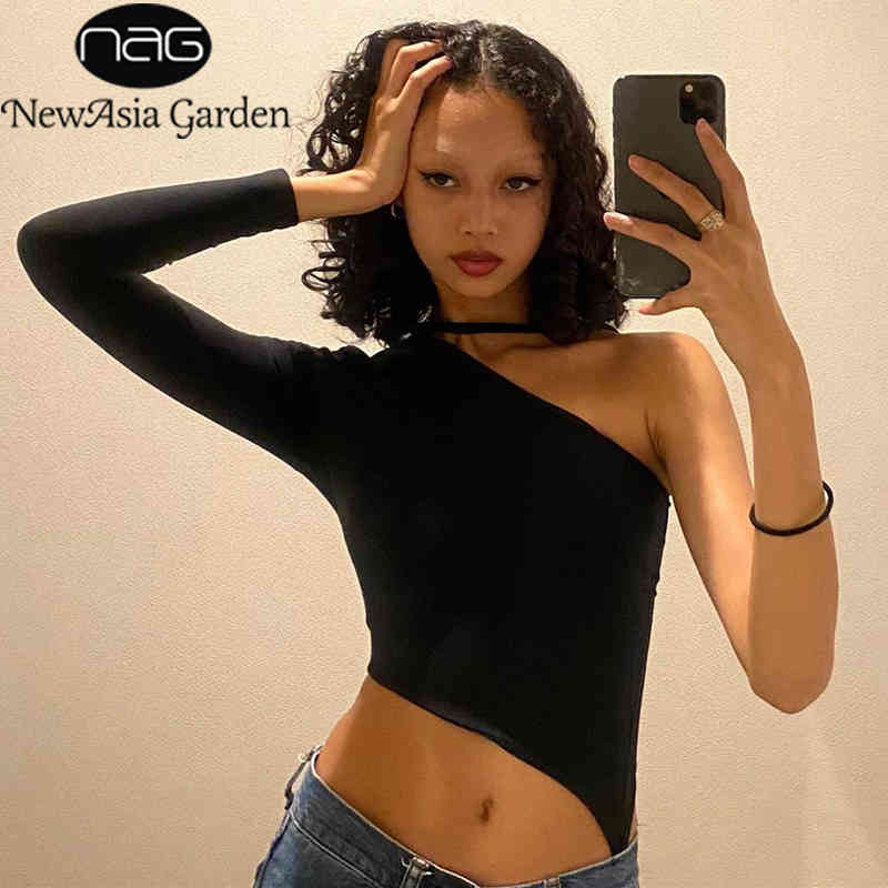 NewAsia One Shoulder Top Long Sleeve Blouse Lace up Slim Fit White Hollow out Irregular Pullover Casual Woman Tshirts Party Wear 210413, Black
NewAsia One Shoulder Top Long Sleeve Blouse Lace up Slim Fit White Hollow out Irregular Pullover Casual Woman Tshirts Party Wear 210413, Black