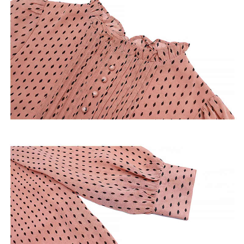 Loose Polka Dot Chiffon Blouse Women Spring Long Sleeve Office Ladies Shirt Tops Stand Collar Casual Blouses 13074 210512