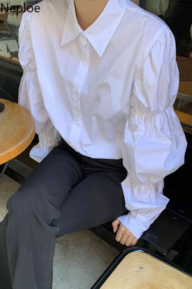 Neploe White Shirts Korean Puff Long Sleeve Tops Women's Clothes Chic Vintage Blouses Office Elegant Bluses Mujer De Moda 210422