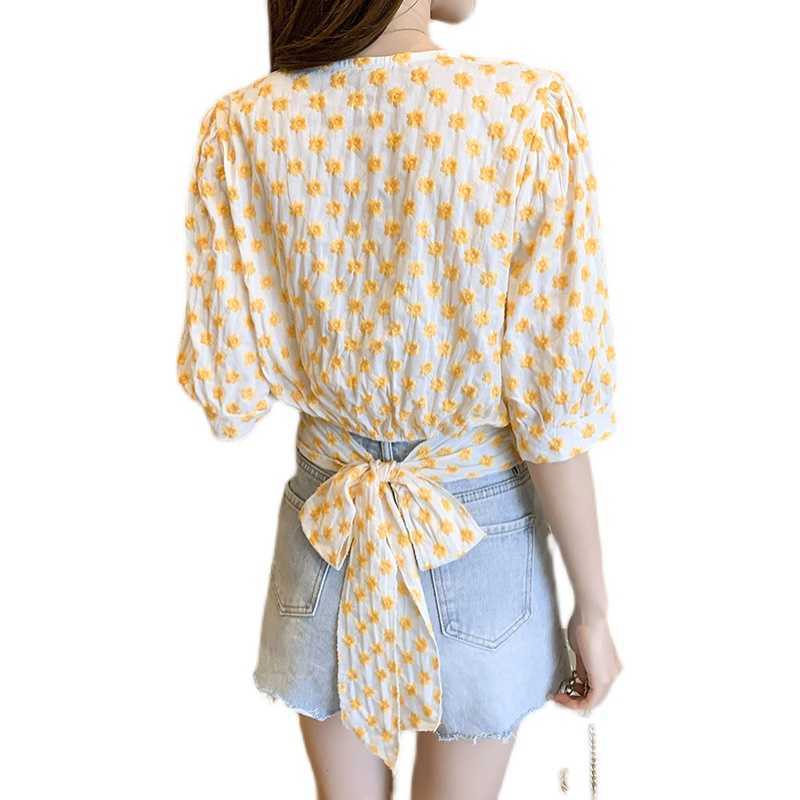 Summer Korean Fashion Womens Tops and Blouses Chiffon Women Short Sleeve Purple Shirts Ladies 210531