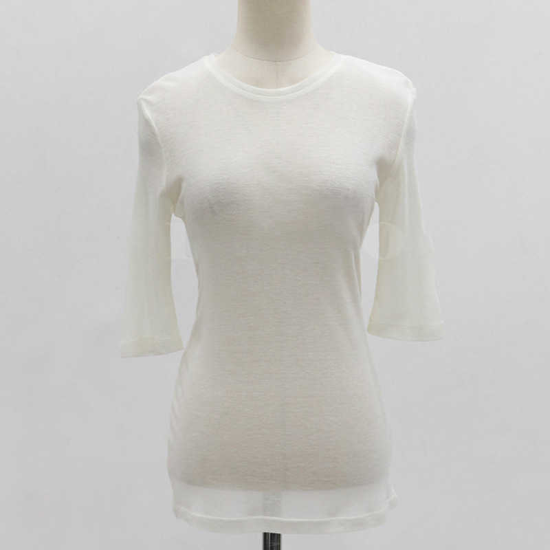WOMENGAGA White base tops slim thin round neck half sleeve Transparent sexy korean T-shirt summer pink women Y34W 210603