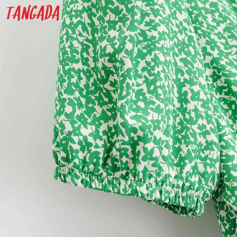 Summer Women Green Leaf Chiffon V Neck Short Sleeve Ladies Mini Dress Vestidos 1F103 210416