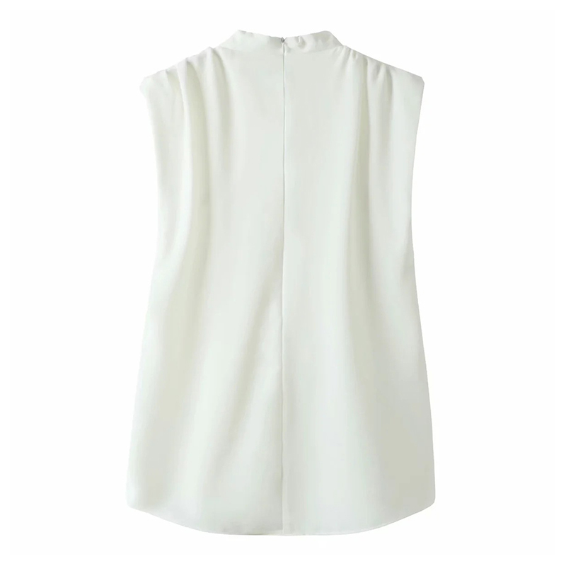 VGH White Elegant Shirts For Women Stand Collar Sleeveless Patchwork Zipper Minimalist Loose Casual Blouses Female Tide New 210421