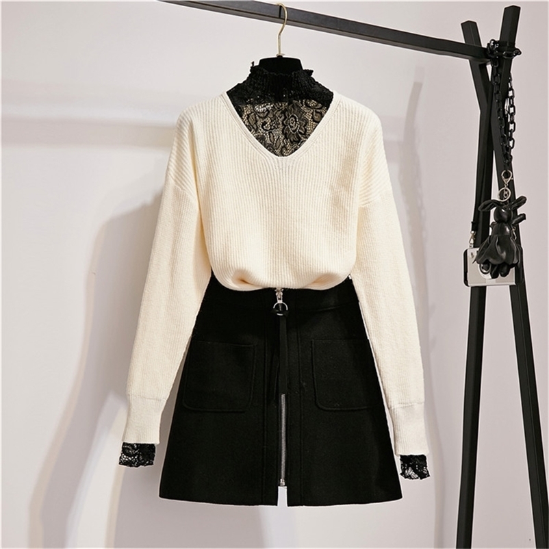 Autumn Women Long Sleeves Patchwork Lace High Collar Sweater + Zipper Skirts 2pcs Sets Female Casual Suits Outfit A2034 210519, Gray
Autumn Women Long Sleeves Patchwork Lace High Collar Sweater + Zipper Skirts 2pcs Sets Female Casual Suits Outfit A2034 210519, Gray