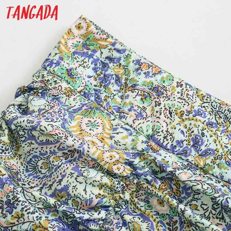 Women Chic Ruffled Pleated Printed Chiffon Vintage High Waist Back Zipper Female Skirts Mujer BE458 210416