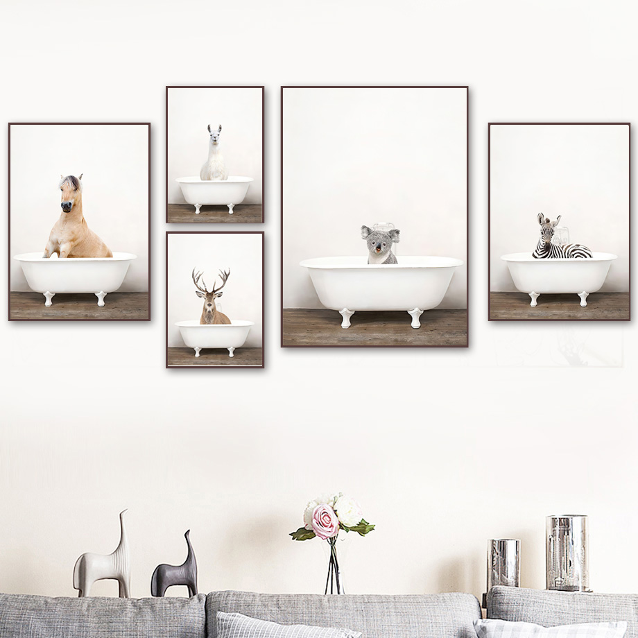Nordic Animal Poster Wall Art Canvas Painting Funny Elephant And Deer Picture HD Printing For Living Room Home Decor No Frame