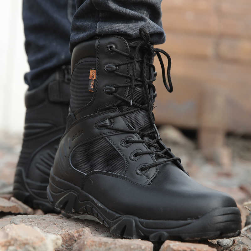 Men Military Tactical Boots Winter Leather Black Special Force Desert Ankle Combat Boots Safety Work Shoes Army Boots 211023
