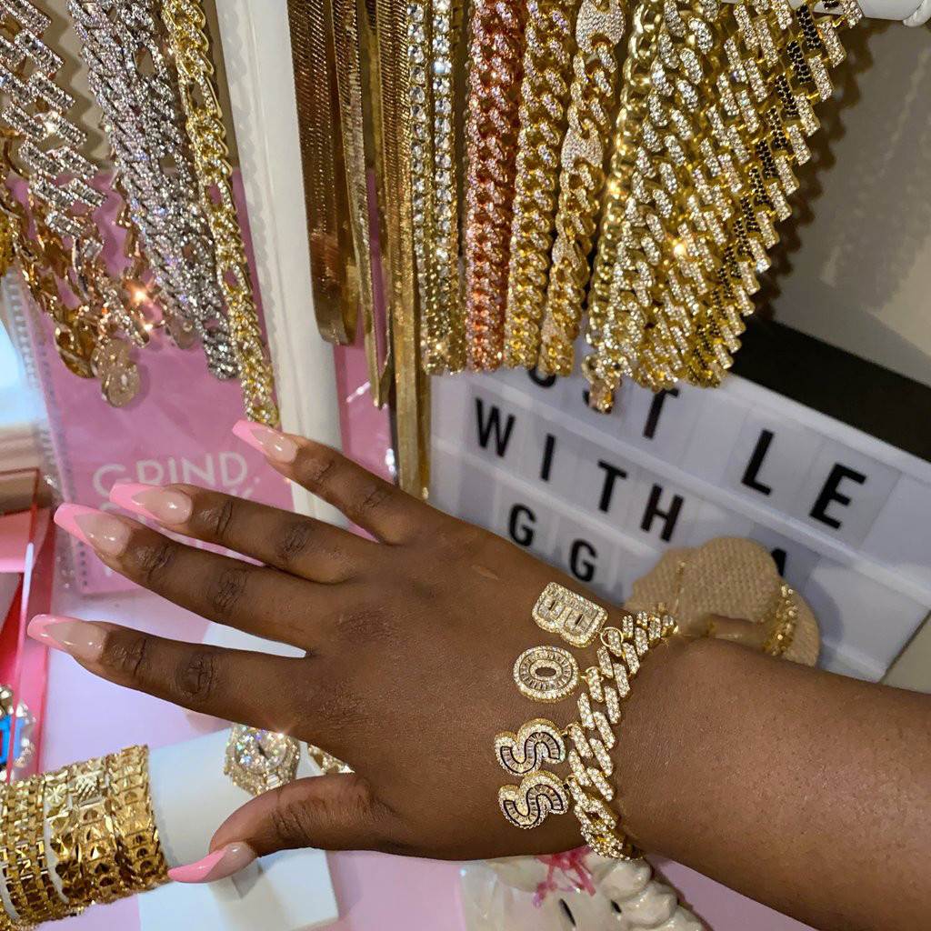 Men women Hip hop iced out Custom Name cz cuban link chain Pink Diamond Letter Necklac personalized initial necklace
