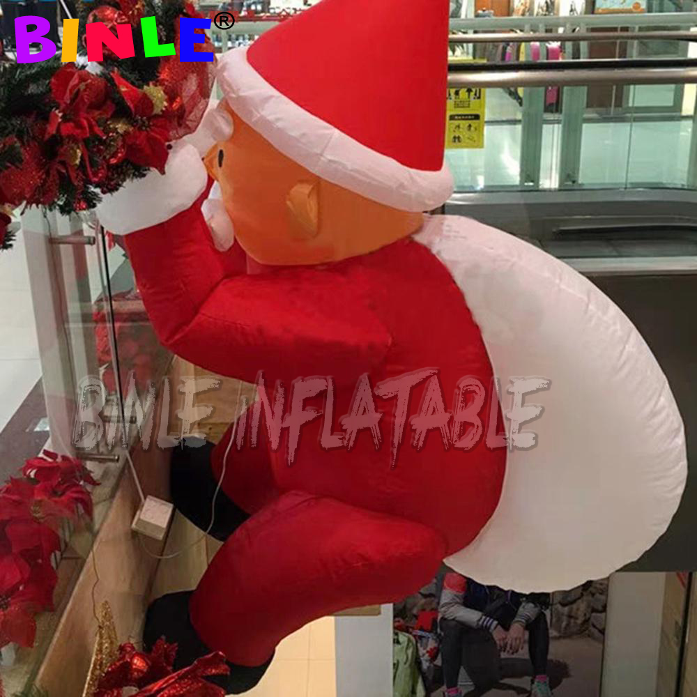 Custom Building Inflatable Climbing Santa With Gifts Mall Lighting Father Santas Claus For Christmas