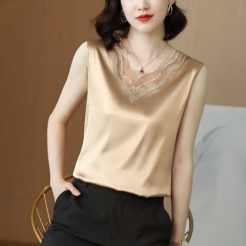 Korean Fashion Silk Tank Top Women Satin Office Lady Solid Sleeveless s Plus Size XXXL/5XL Shirt 210531
