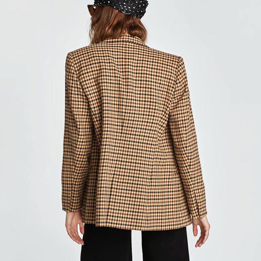 Vintage Double Breasted Office Ladies Plaid Blazer Long Sleeve Loose Houndstooth Suit Coat Jacket Women blazers Female 210428