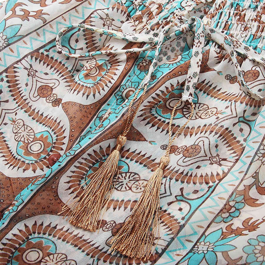 TEELYNN boho long dress Vintage floral print Chiffon three quarter sleeve v-neck summer Gypsy Hippie women dresses vestidos 210409