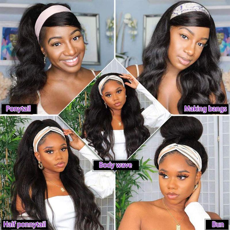 Synthetic Wigs AILUXY Long Wavy Headband Wig For Black Women None Replacement Body Wave Headwraps Hair 2021 Fashion