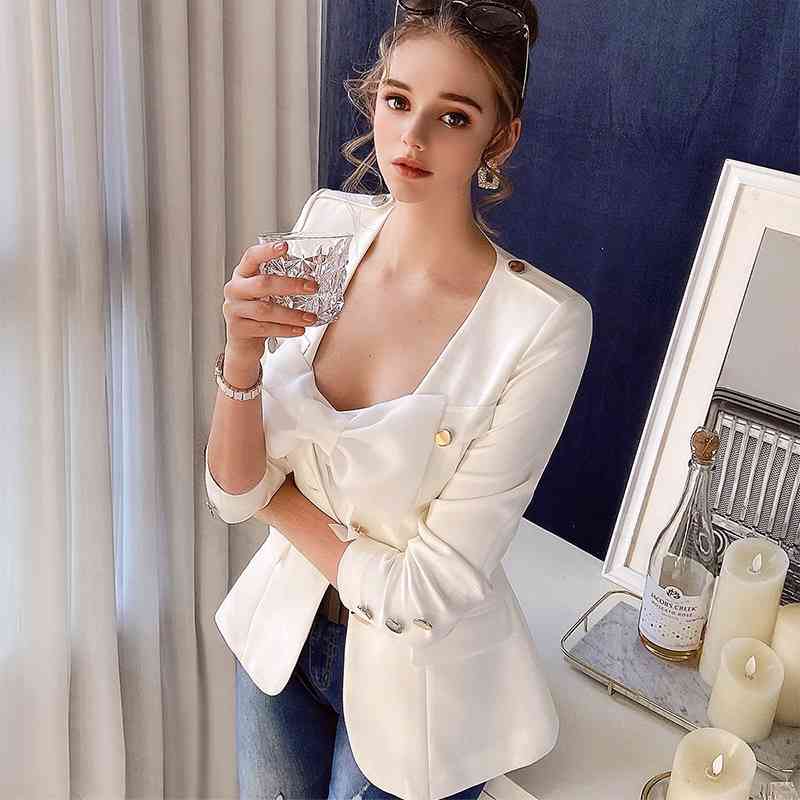 Dabuwawa Button Streetwear Solid Blazer Women Office Elegant Ladies Blazers Female Long Sleeve Pocket Spring Coats DO1AJK002 210520