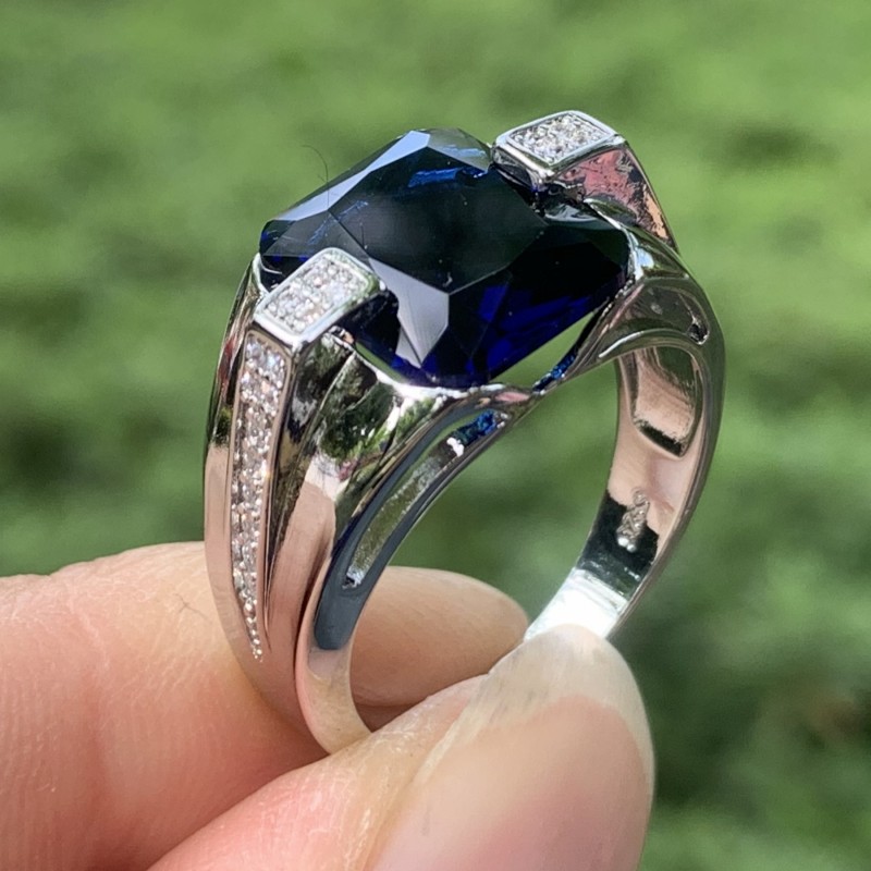 2021 Sparkling Male Fashin Jewelry 925 Sterling Silver Full Pave White Sapphire CZ Diamond Gemstones Large Party Promise Men Wedding Engagement Band R