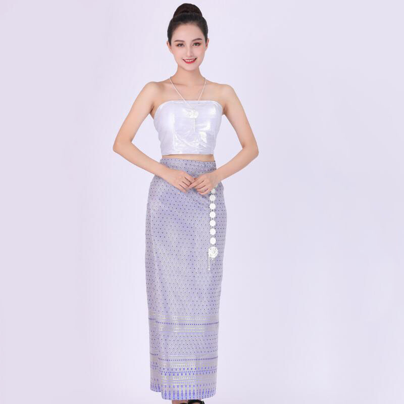 Traditional Thailand ethnic Costume Slim Sexy Wrapped Chest suit Thai Women classical dress vintage asian clothing festival stage wear