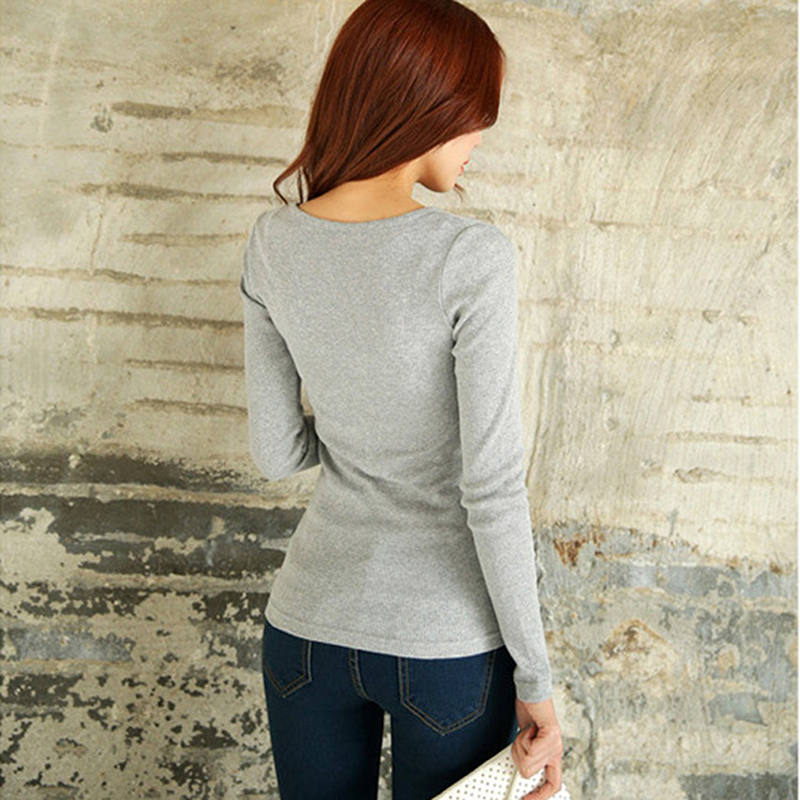 Women Slim T-shirt Spring Long Sleeve Basic Tee Shirt Korean Style T Shirt Women Clothes Bottoming Tops