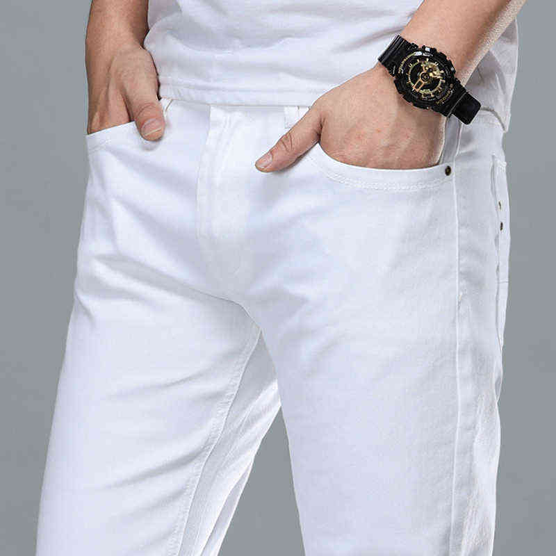 Fashion Streetwear Soft White Denim Trousers Men Baggy Jeans Slim Fit Pants Classic Business work Casual and simple Homme 211111