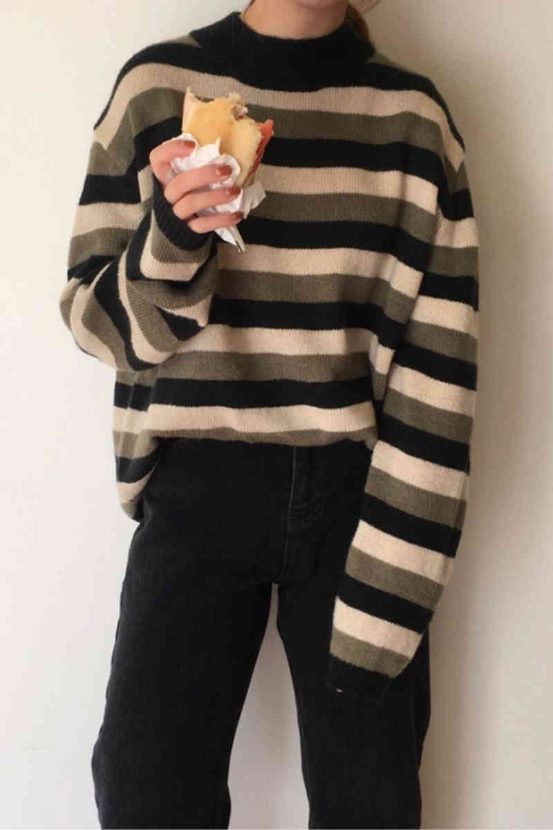 2 colors Autumn Winter Women Pullovers And Sweaters Jumper preppy style soft Warm stripe knitted Sweater Female (C9022) 210423