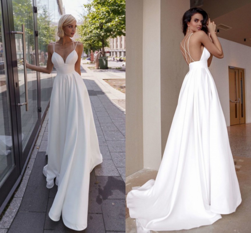 Sexy Beach Wedding Dress 2021 Plus Size Sweetheart Straps Sleeveless Soft Satin Bridal Gowns Vestido De Noiva Mariage
