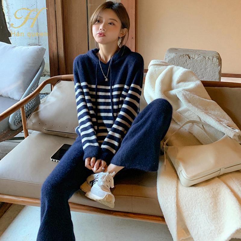 Women's Two Piece Pants H Han Queen Sweater 2-piece Sets Women Elegant Lazy Style Striped Pullover & Simple Wide-Leg Work Casual Suit, White
Women's Two Piece Pants H Han Queen Sweater 2-piece Sets Women Elegant Lazy Style Striped Pullover & Simple Wide-Leg Work Casual Suit, White