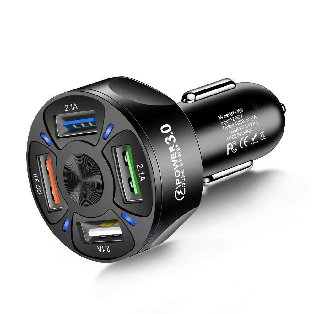 4 Ports USB Car Charger 48W Quick 7A Mini Fast Charging For iPhone 13 Xiaomi Huawei Mobile Phone Charge Adapter in Car