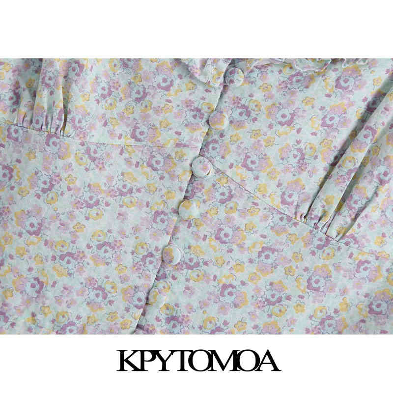 Women Chic Fashion With Buttons Floral Print Mini Dress Back Elastic Ruffled Straps Female Dresses Mujer 210420