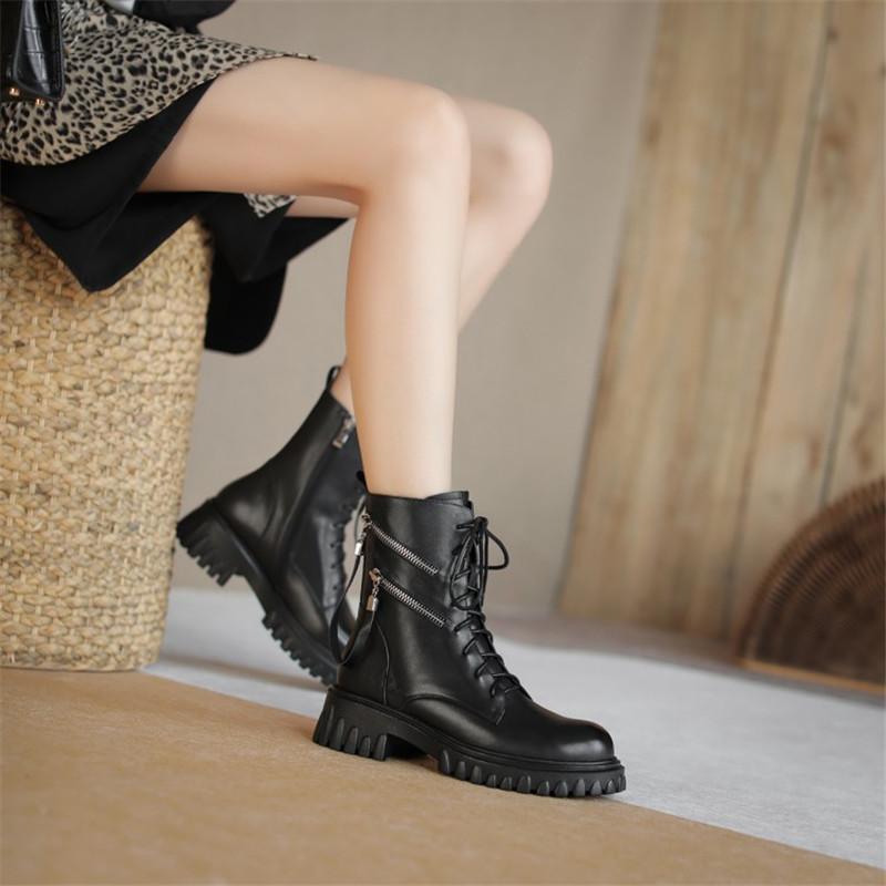 Boots 2021 Winter Fashion Women Round Toe Thick Heel Handmade Short Youth Women's Shoes Punk Platform