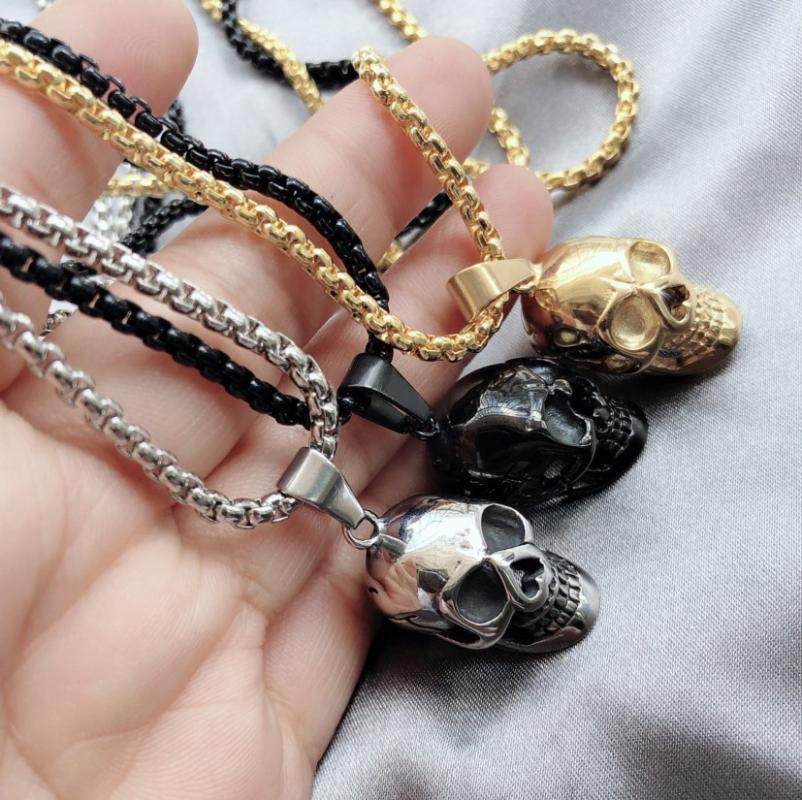 Pendant Necklaces Hip Hop Statement Jewelry Punk Stainless Steel Skull Necklace For Men Women Rock Halloween Gift Collar Dropship