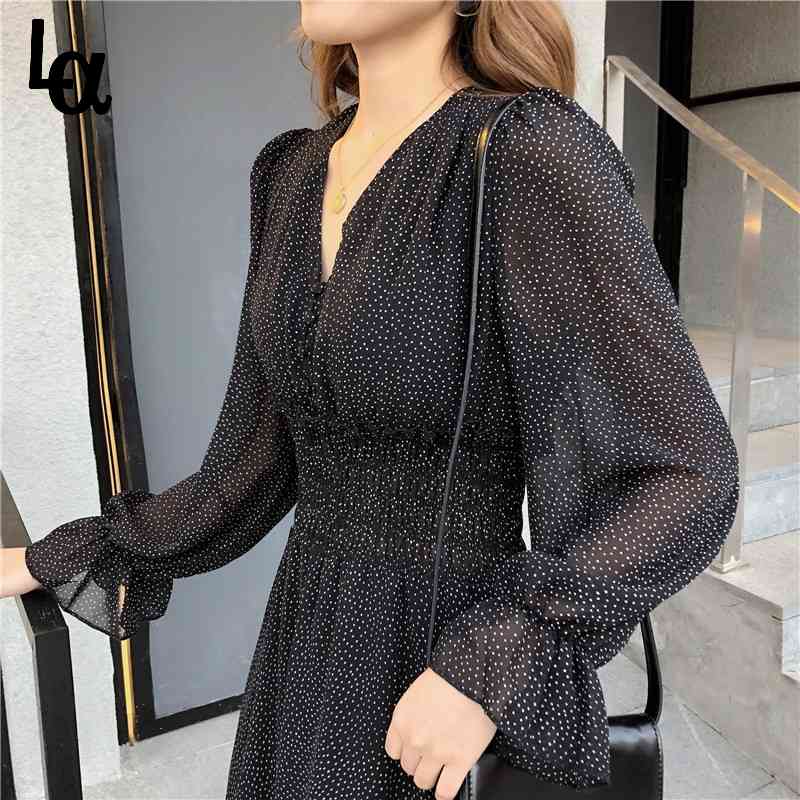 Summer Women Printed Ruffles Dress Lady V-neck Long Sleeve Chiffon Female High Waist A-line Vestidos 210519, Black
Summer Women Printed Ruffles Dress Lady V-neck Long Sleeve Chiffon Female High Waist A-line Vestidos 210519, Black