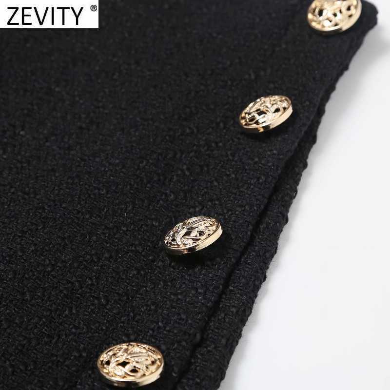 Zevity Women Vintage Side Buttons Decoration Casual Slim Pencil Skirt Faldas Mujer Female Back Zipper Chic Vestidos QUN708 210603