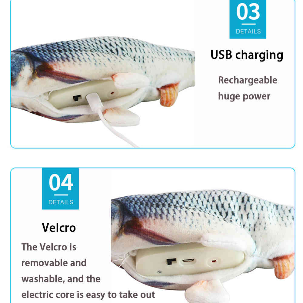30CM Cute Cat Toy Fish USB Electric Charging Simulation Dancing Jumping Moving Floppy Fish For Cats InteractiveFree Catnip Insid