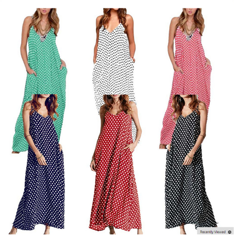 Women Dress V-neck Sleeveless Spaghetti Strap Dresses White Pink Red Black Plus Size Dot Summer Clothes 210513